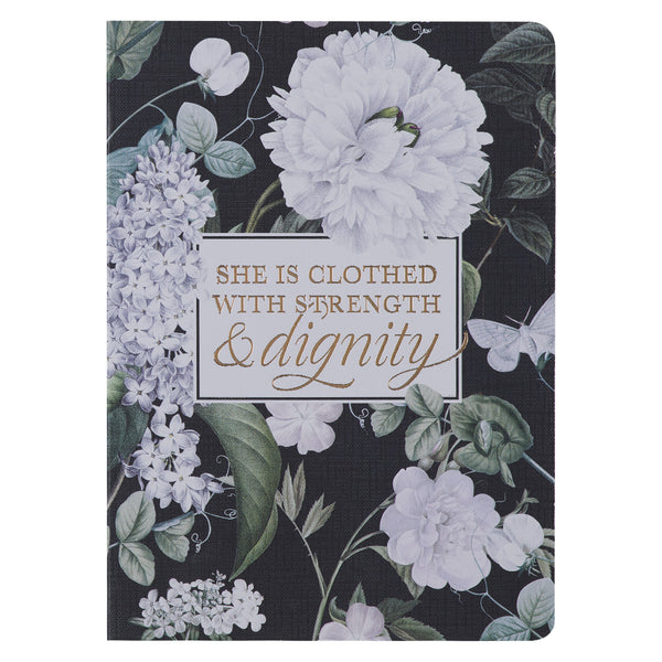 She Is Clothed With Strength & Dignity Large Notebook - Proverbs 31:25