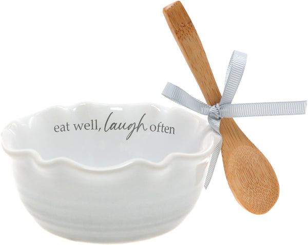 Eat Well - 4.5" Ceramic Bowl with Bamboo Spoon