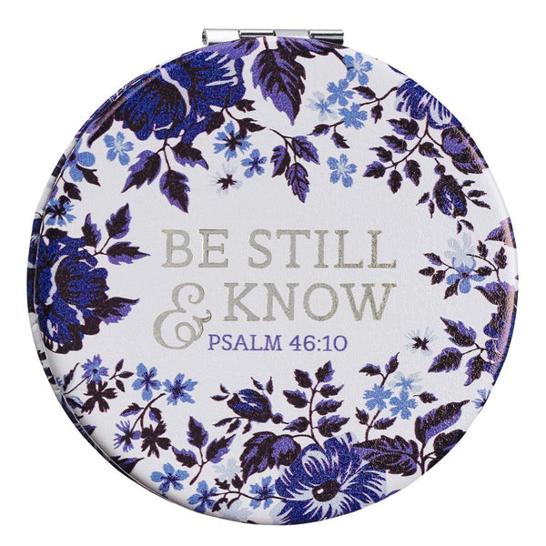 Be Still & Know Blue Floral Compact Mirror - Psalm 46:10