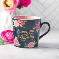 Strength And Dignity Navy And Pink Floral Ceramic Mug