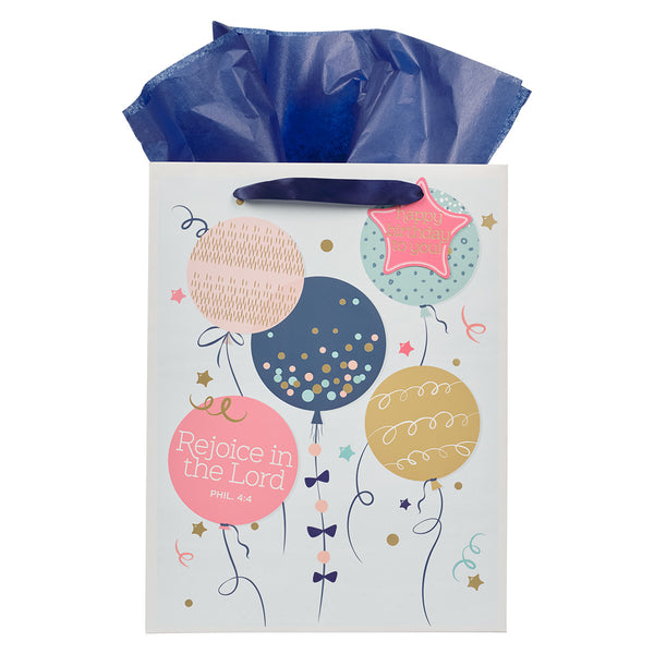 Rejoice In The Lord Large Portrait Gift Bag with Gift Tag