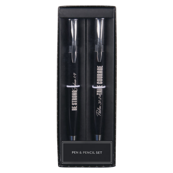 Be Strong, Take Courage Executive Black Pen and Pencil Set