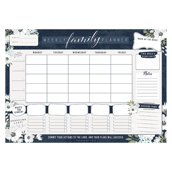A3 Weekly Family Desk Planner - Commit your Actions to the Lord