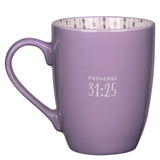 She Is Clothed with Strength and Dignity Purple Ceramic Mug