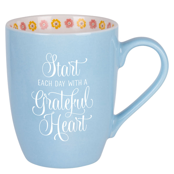 Start Each Day With A Grateful Heart Blue Ceramic Mug