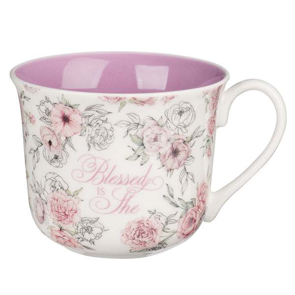 Blessed is She Ceramic Mug with Purple Interior