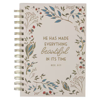 He Has Made Everything Beautiful in Its Time Ivory Floral Large Hardcover Wirebound Journal