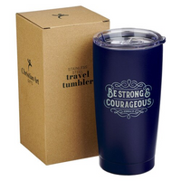 Strong and Courageous Navy Blue Stainless Steel Travel Tumbler - Joshua 1:9