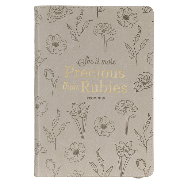 She Is More Precious Than Rubies Faux Leather Journal With Zipped Closure