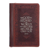 For God So Loved the World Brown Faux Leather Journal with Zipped Closure
