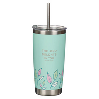 First my Mum Forever My Friend Green Stainless Steel Travel Tumbler with Straw - Isaiah 62:4