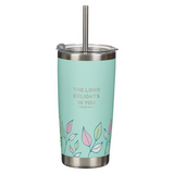 First my Mum Forever My Friend Green Stainless Steel Travel Tumbler with Straw - Isaiah 62:4
