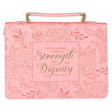 Strength and Dignity Rose Pink Faux Leather Bible Cover - Proverbs 31:25