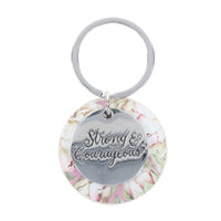 Strong and Courageous Metal and Faux Leather Key Ring