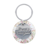 Strong and Courageous Metal and Faux Leather Key Ring