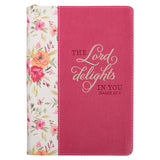 The Lord Delights in You Berry Pink Faux Leather Classic Journal with Zipper Closure