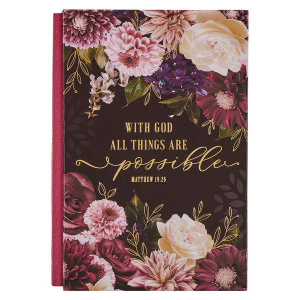 All Things Are Possible Burgundy Floral Quarter-bound Journal