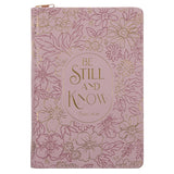 Be Still and Know Floral Pink Faux Leather Journal with Zipped Closure