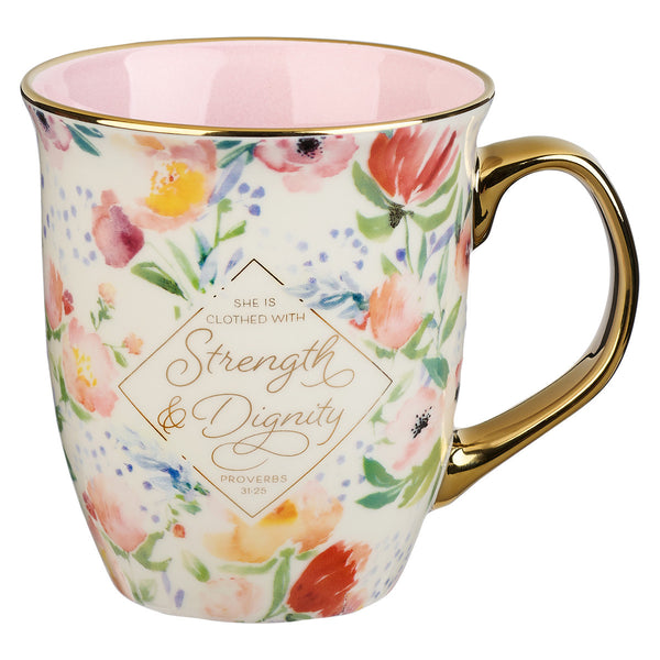 Strength and Dignity Pastel Floral Ceramic Coffee Mug
