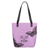 Be Still and Know Purple Butterfly Fashion Felt Bible Tote Bag