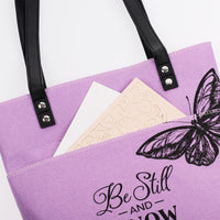 Be Still and Know Purple Butterfly Fashion Felt Bible Tote Bag