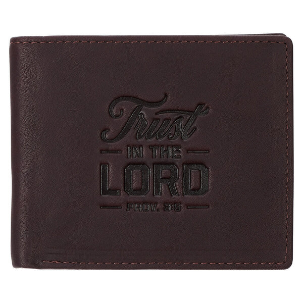 Trust in the Lord Dark Brown Full Grain Leather Wallet - Proverbs 3:5