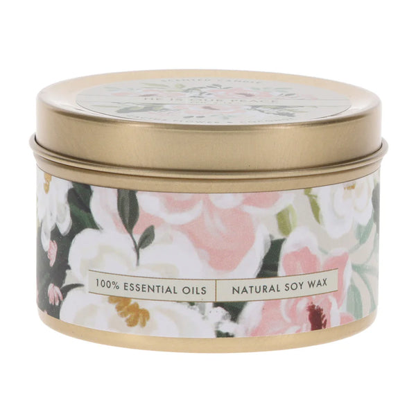 He Is Our Peace Cactus Flower and Coconut Scented Candle in Tin.