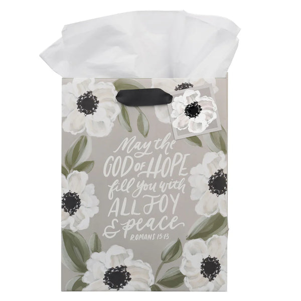May the God of Hope Fill You with All Joy and Peace Medium Gift Bag with Gift Tag
