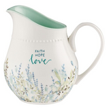 Faith Hope Love White Ceramic Pitcher