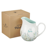 Faith Hope Love White Ceramic Pitcher