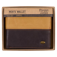 Two-tone Dark Brown and Camel Tan Leather Wallet with Cross Badge