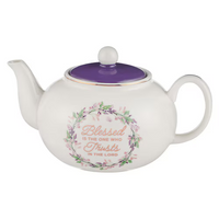 Blessed Purple Floral Ceramic Teapot - Jeremiah 17:7