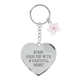 Start Each Day with a Grateful Heart Metal Key Ring with Charm