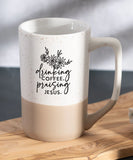 Drinking coffee praising Jesus pebble mug