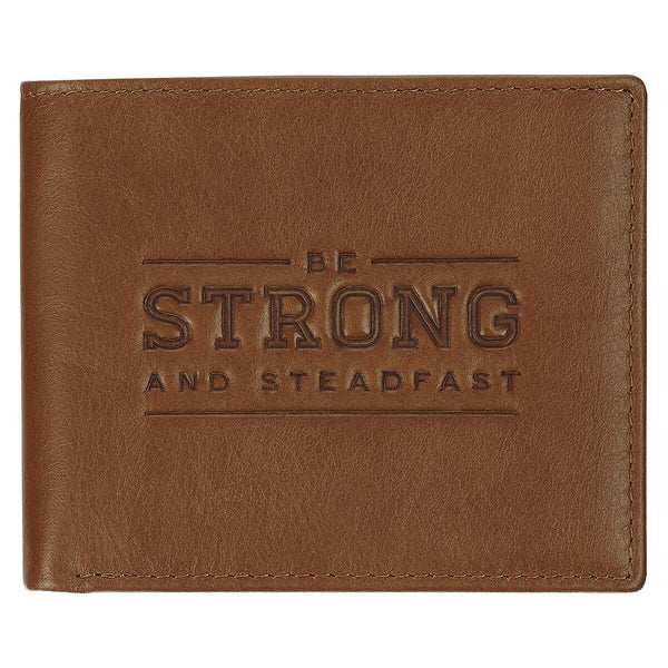 Be Strong and Steadfast Chestnut Brown Full Grain Leather Wallet - Deuteronomy 31:6