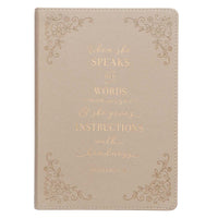 When She Speaks Taupe Faux Leather Classic Journal - Proverbs 31:26