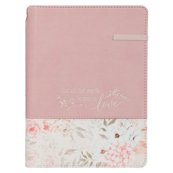 Done in Love Pink Floral Classic Journal with Elastic Closure and Pen Holder