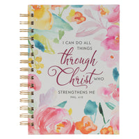 All Things Through Christ Multi-colored Floral Wirebound Journal