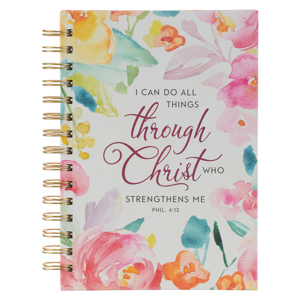 All Things Through Christ Multi-colored Floral Wirebound Journal