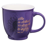 She is Clothed with Strength & Dignity Purple Ceramic Mug - Proverbs 31 verse25