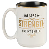 Strength and Shield White and Black Ceramic Coffee Mug