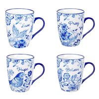 Believe, Hope, Pray & Love Ceramic Mug Set in Blue