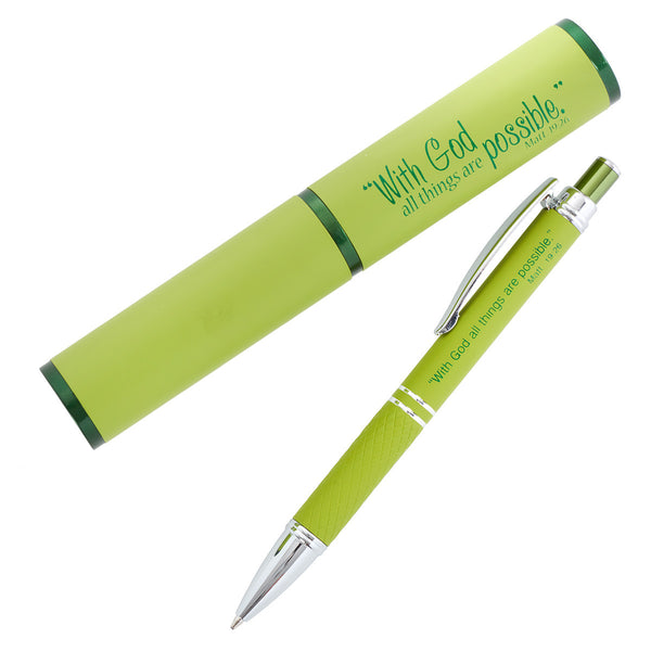 All Things Possible, Green - Matthew 19:26 Gift Pen in Case
