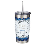 Be Still & Know Blue Floral Stainless Steel Travel Mug
