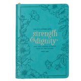 Strength & Dignity Teal Faux Leather Classic Journal with Zipped Closure - Proverbs 31 verse25